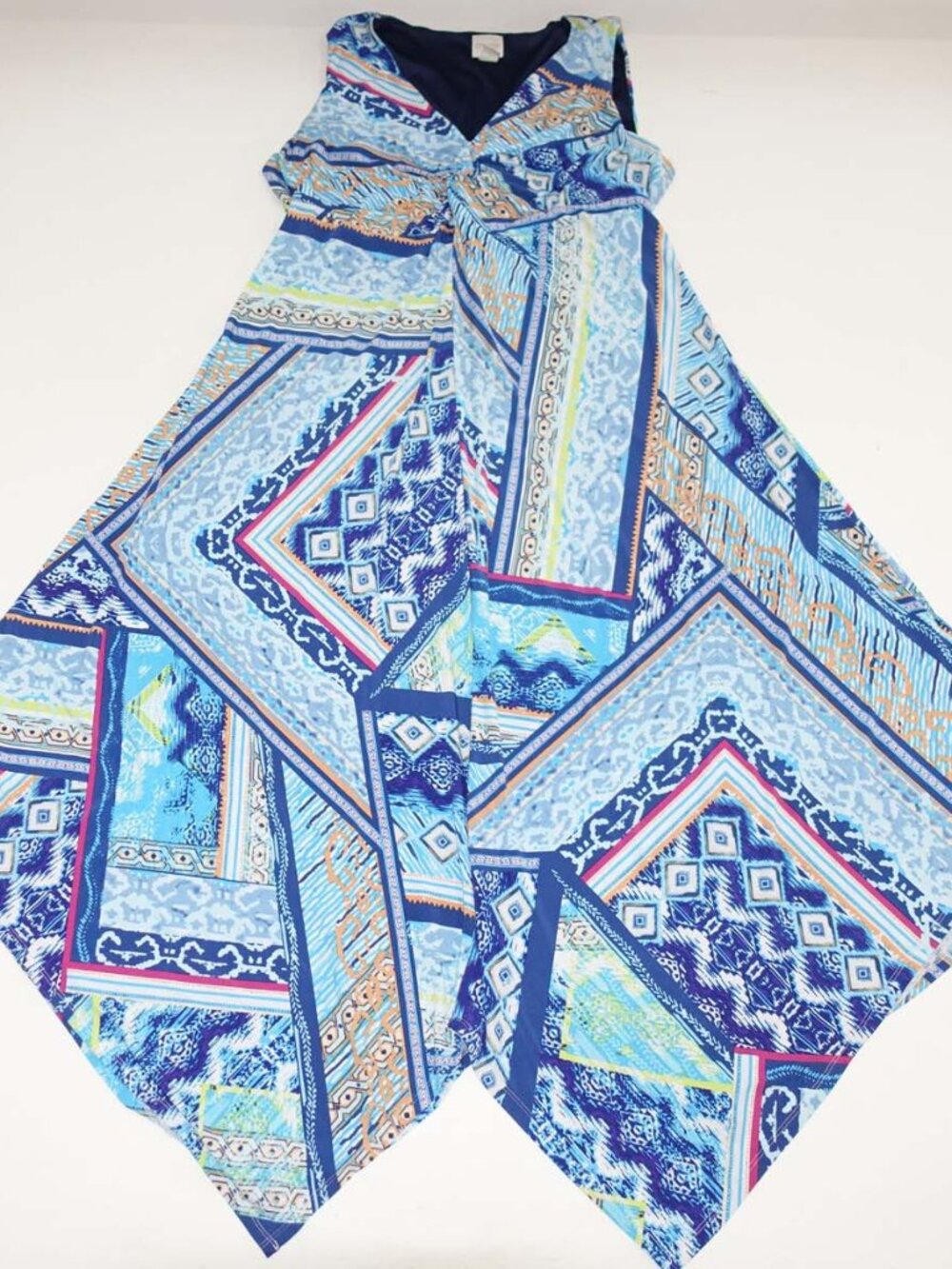 Chico's Womens Sleeveless Midi Shift Dress Size 2 / 12 Blue Aztec Pattern V-Neck